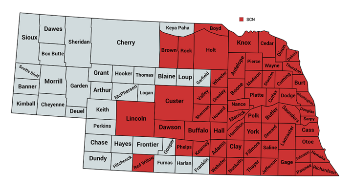 county map of SCN infection