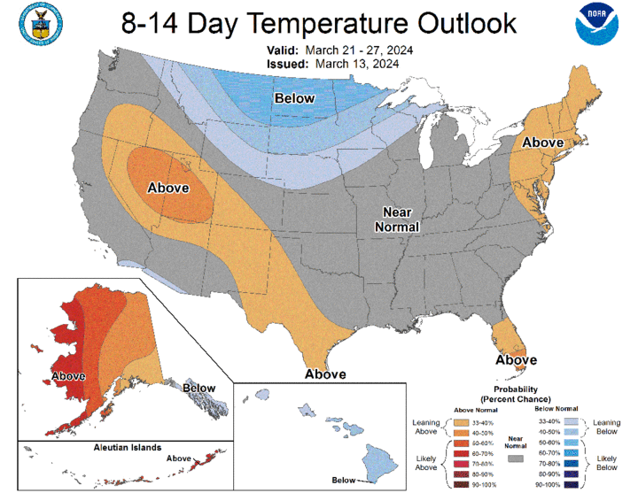 Eight- to 14-day temperature map