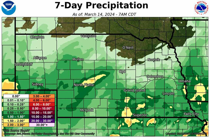 Seven-day precipitation map