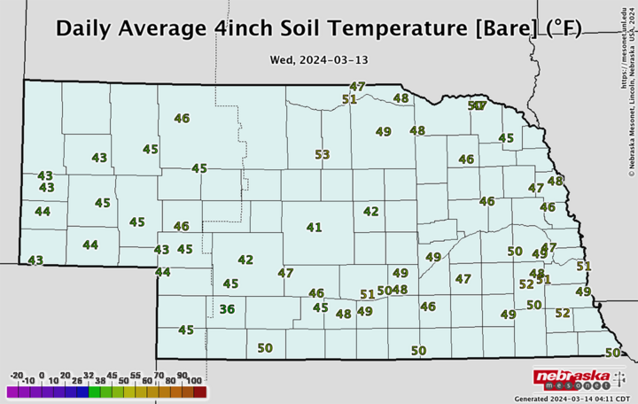 Bare four-inch soil temperaturesmap