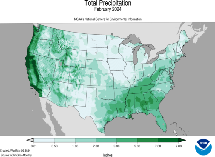 February 2024 average precipitation map