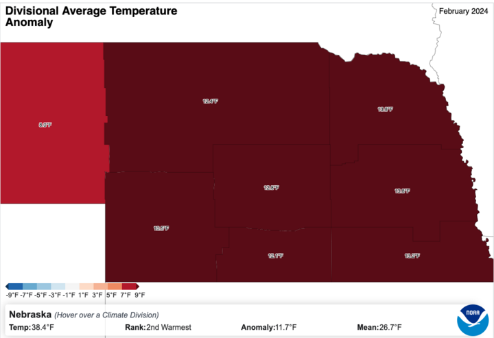 February 2024 average temperature anomalies map