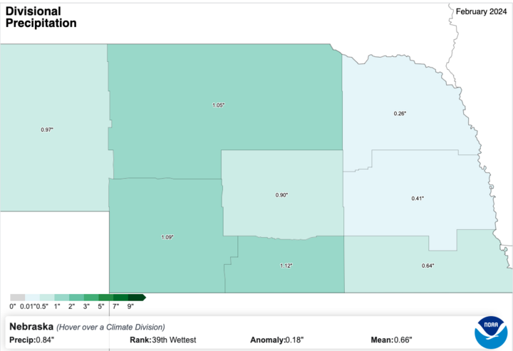 February 2024 average precipitation map