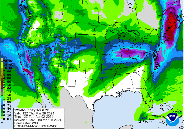 Projected precipitation March 28-April 2 map