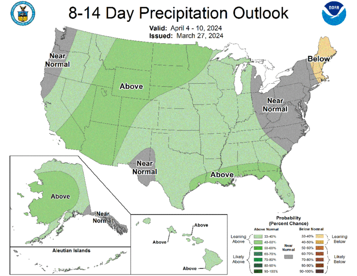 Eight- to 14-day precipitation outlook map