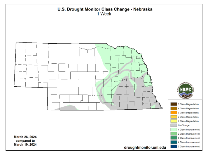 One-week change in drought map