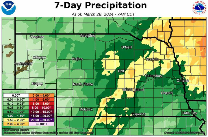 Seven-day precipitation totals map