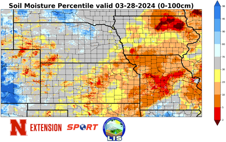 Soil moisture percentiles for March 28 map