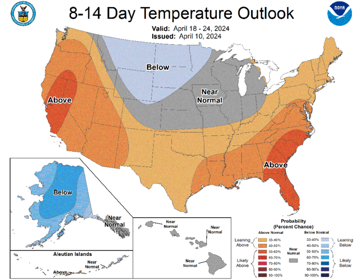 Eight- to 14-day temperature outlook map