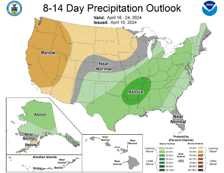 Eight- to 14-day precipitation outlook map