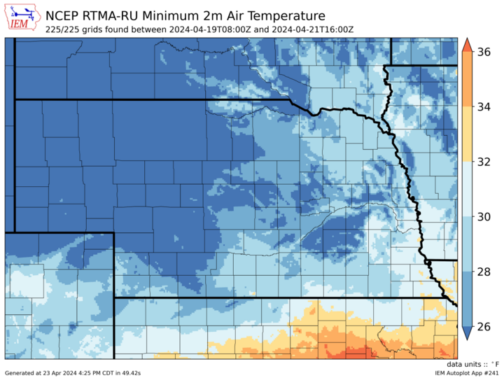 Minimum temperatures map