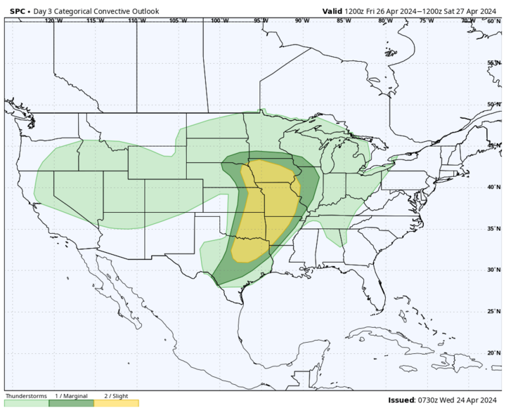 SPC severe storm risk for April 26 map