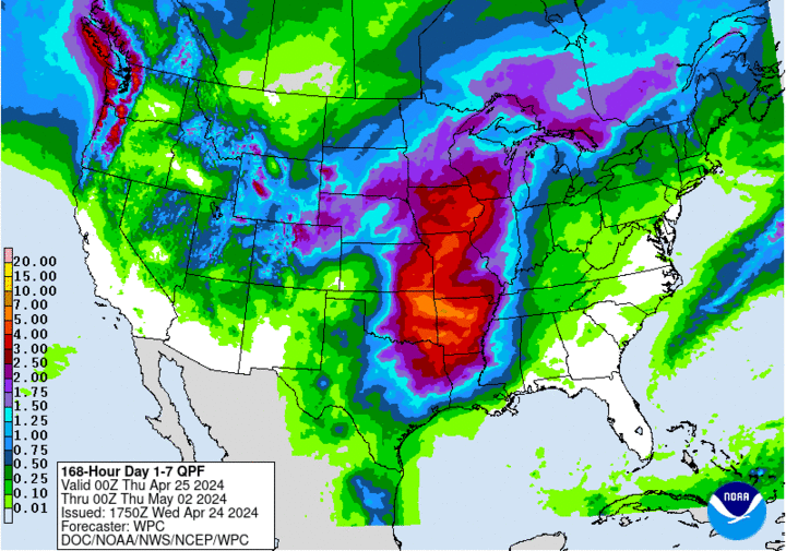 WPC projected precipitation April 25 to May 2