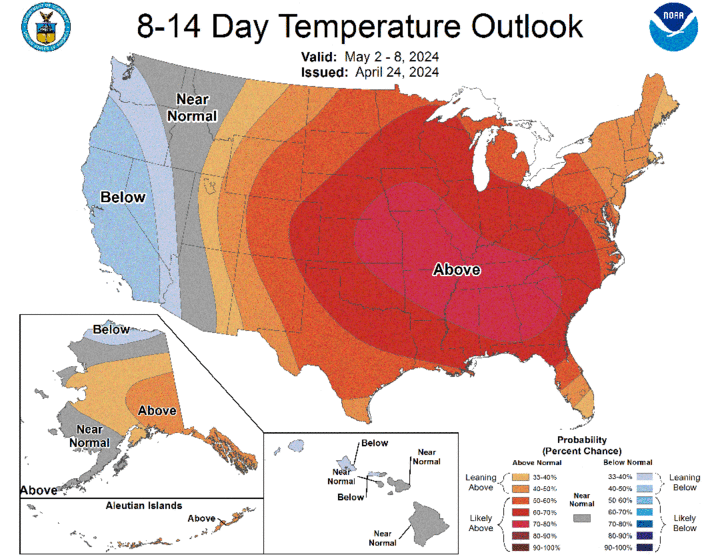 Eight- to 14-day temperature outlook map