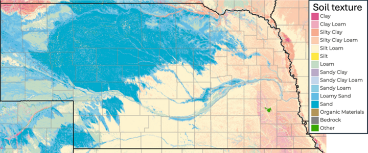 Map of color-coded soil textures