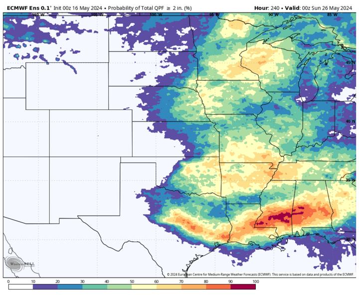 Rain above two inches map