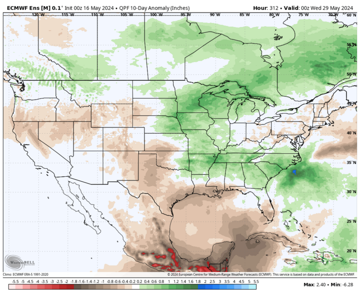 Precipitation anomalies ending May 29