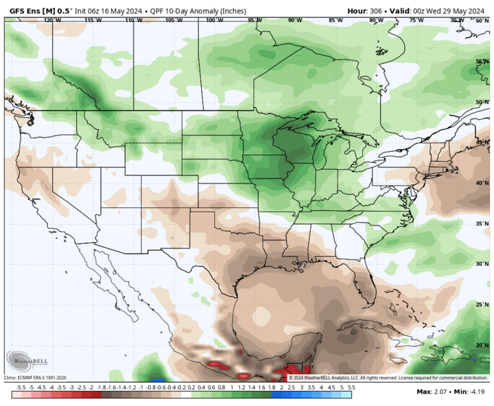 Precipitation anomalies ending May 29