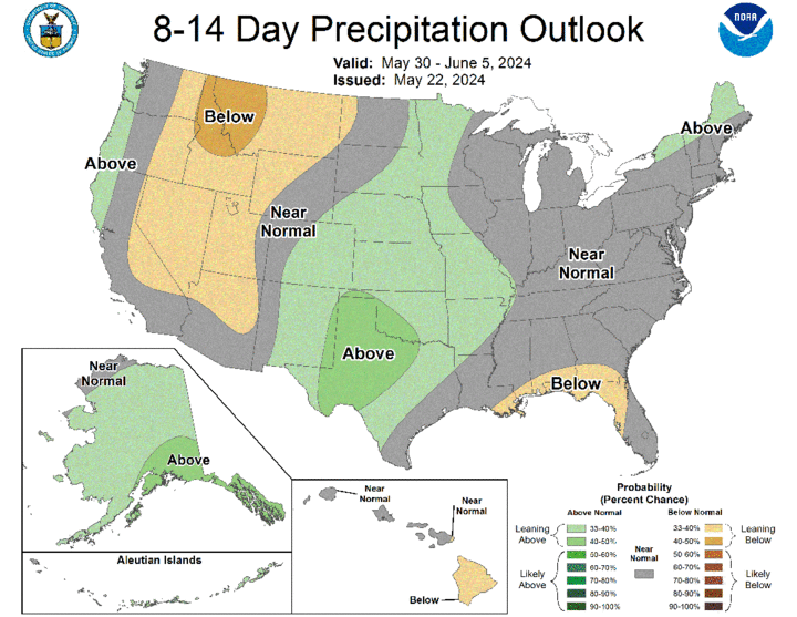 Eight- to 14-day precipitation outlook map