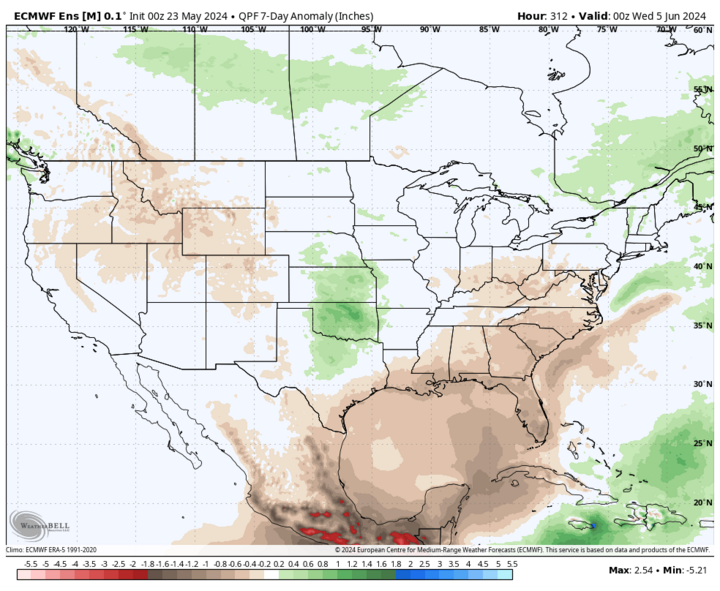 Eight- to 14-day precipitation anomalies map