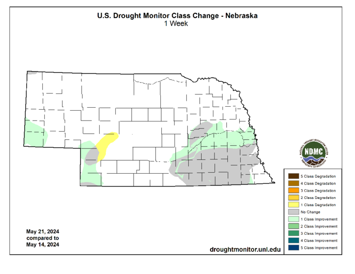 One-week change on the U.S. Drought Monitor map