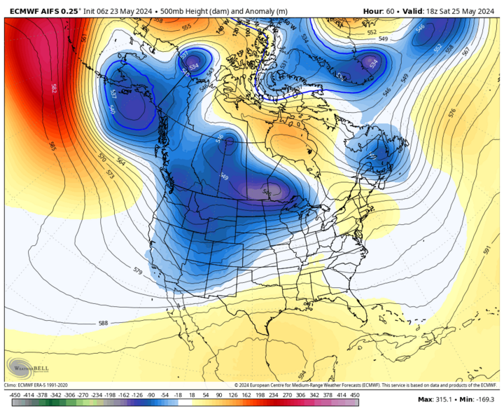 500-mb height anomalies on May 25 map