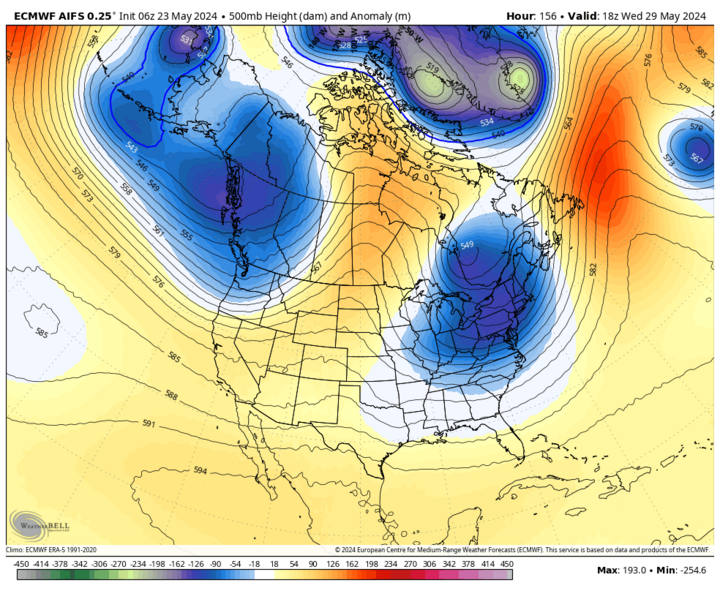 500-mb height anomalies on May 29 map