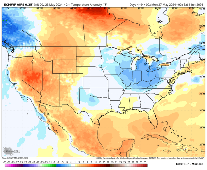 Projected temperature anomalies map