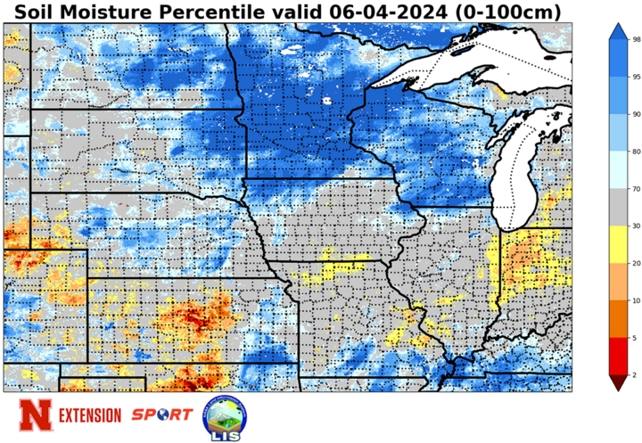 Soil moisture percentiles June 4 map