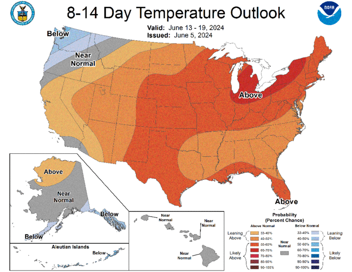 Eight- to 14-day temperature map