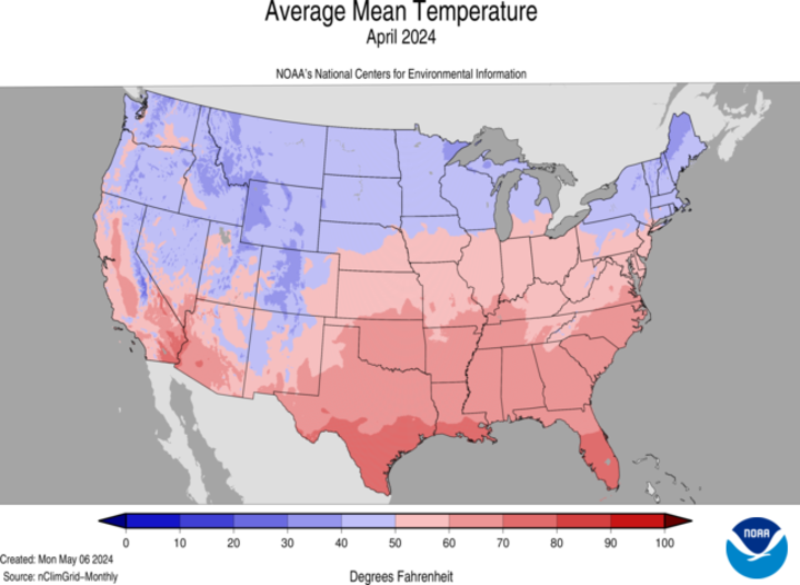 Average temperature U.S. map