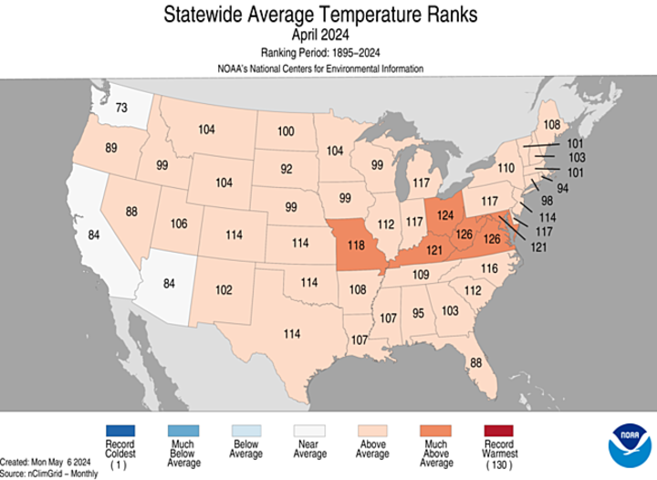 State temperature rankings map