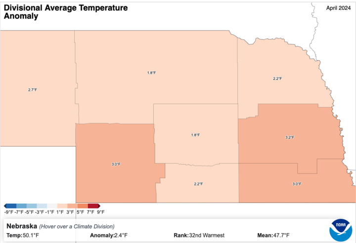 Temperature anomalies map