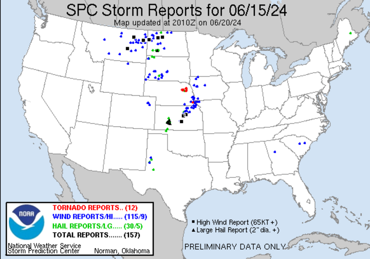 Storm reports June 15 anomalies