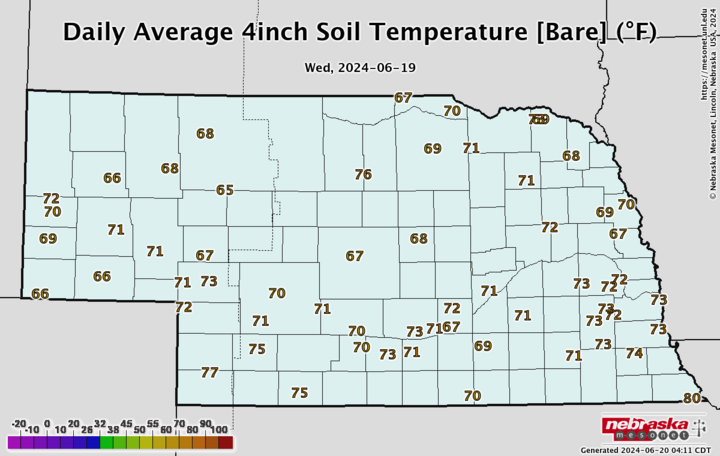 four-inch soil temperatures map