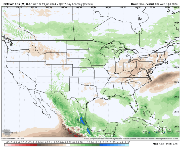 ECMWF precipitation anomalies map