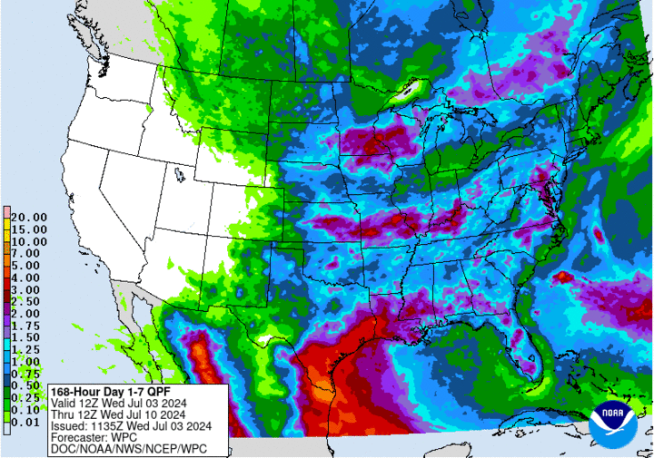 Precipitation July 3-10 outlook map