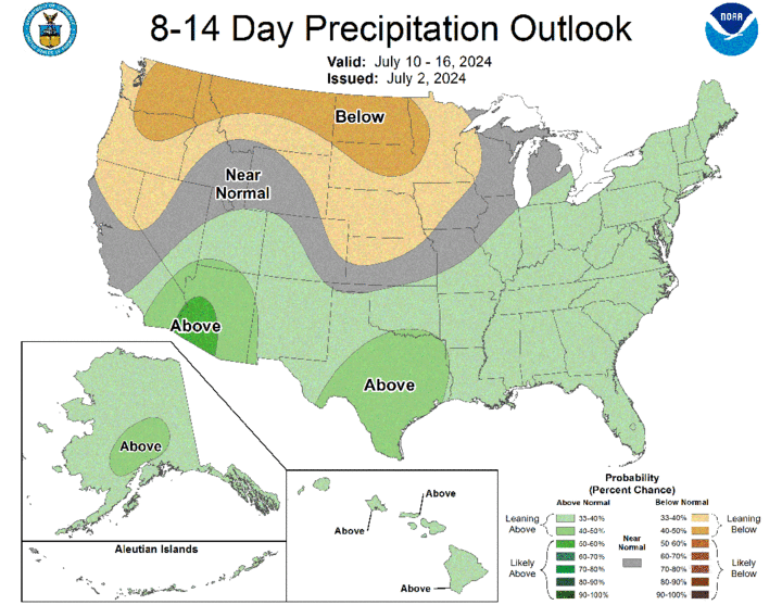 Eight- to 14-day temperature outlook map