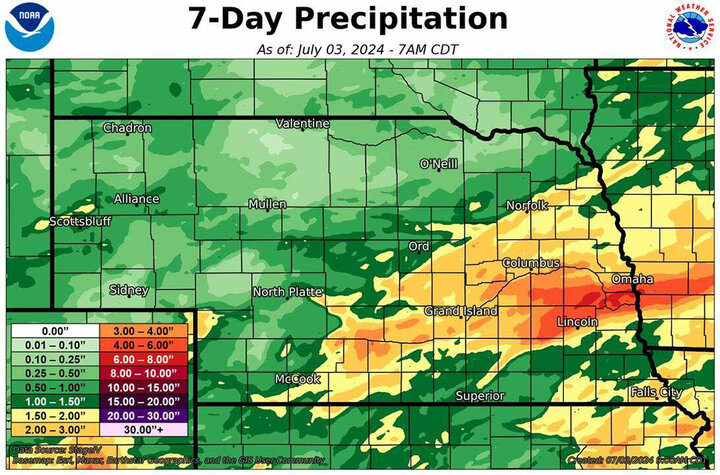 Seven-day total precipitation map