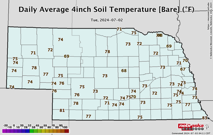 Four-inch bare soil temperature map June 2