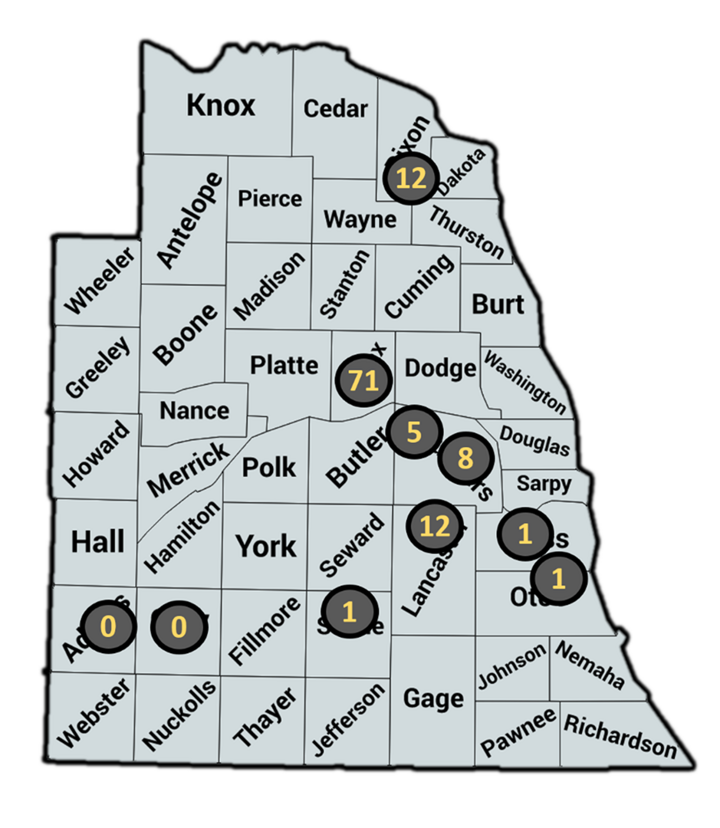 Soybean gall midge county map of infestation