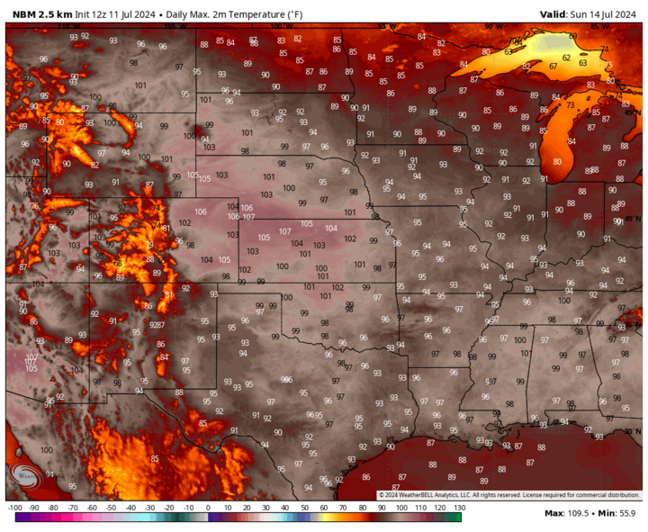 Projected high temperatures map