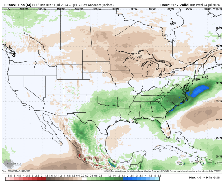 14 day precip anomalies