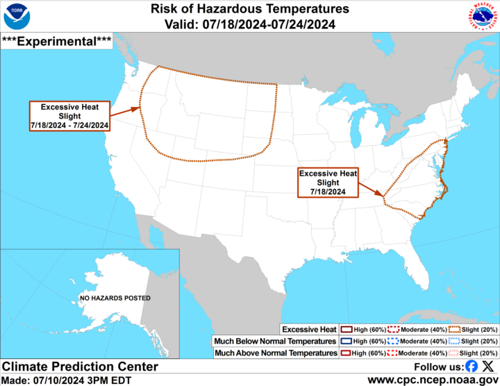 Excessive heat risk map July 18-24 map