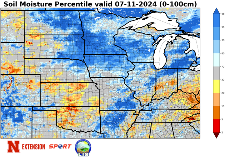 Soil moisture percentiles July 11 map