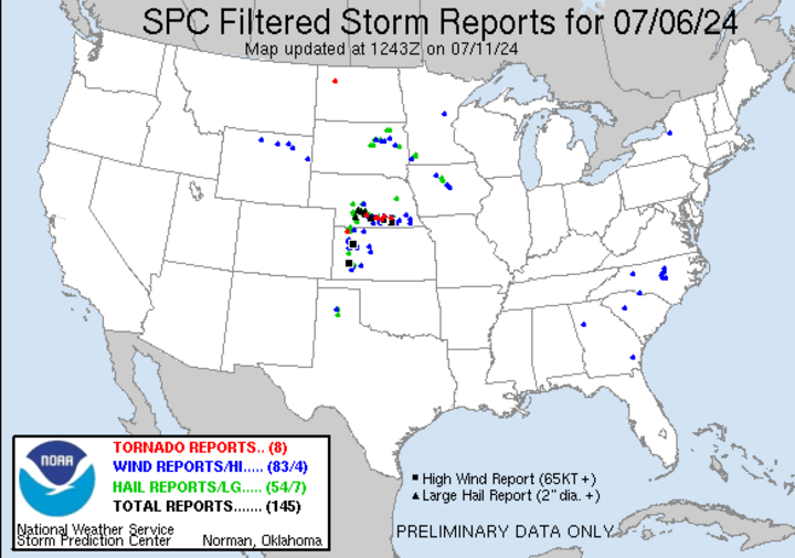 Severe storm reports from July 6