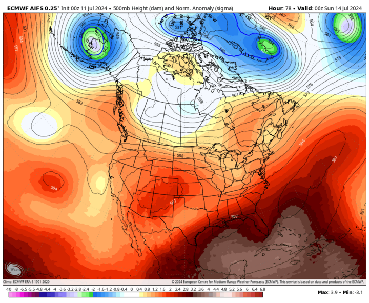 500-mb height anomalies map