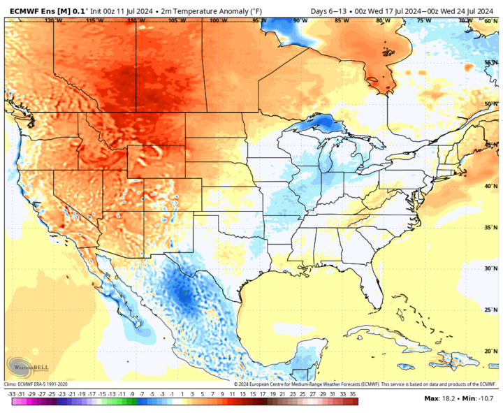 ECMWF precipitation anomalies map