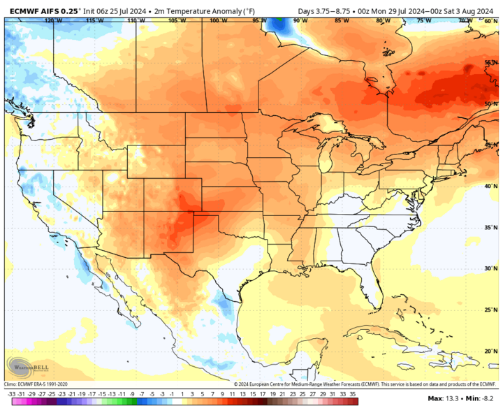 Projected temperature anomalies map