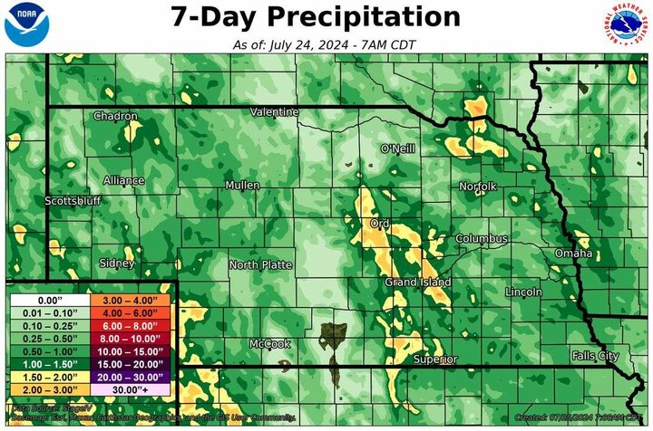 Seven-day precipitation totals map